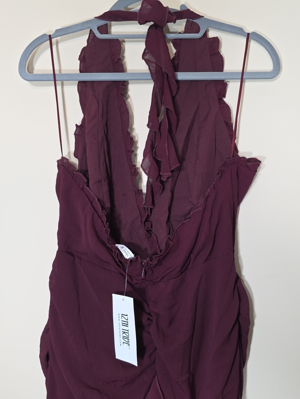 12th Tribe NWT Aria Merlot Halter Ruffle Maxi Dress | Size XL | Open Back - Picture 8 of 10